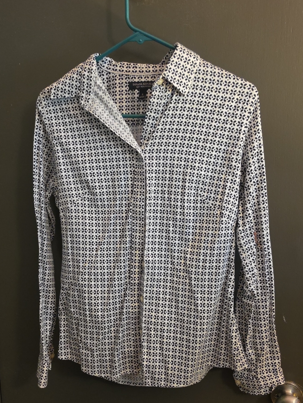 Banana Republic White Shirt with Navy Floral Dot Pattern
